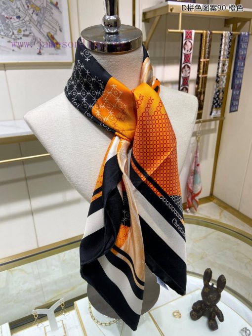 The new DO Home D color blocked pattern 90 silk square scarf is recommended for VIP customer14zfe74z - Image 7