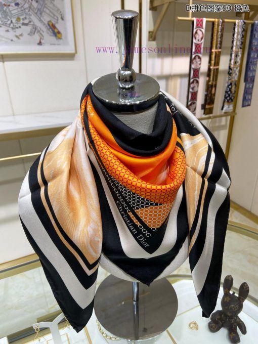 The new DO Home D color blocked pattern 90 silk square scarf is recommended for VIP customer14zfe74z - Image 8