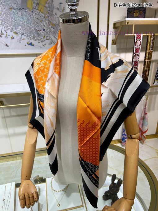 The new DO Home D color blocked pattern 90 silk square scarf is recommended for VIP customer14zfe74z - Image 9
