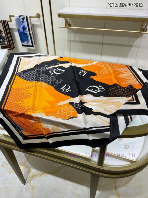 The new DO Home D color blocked pattern 90 silk square scarf is recommended for VIP customer14zfe74z - Image 10