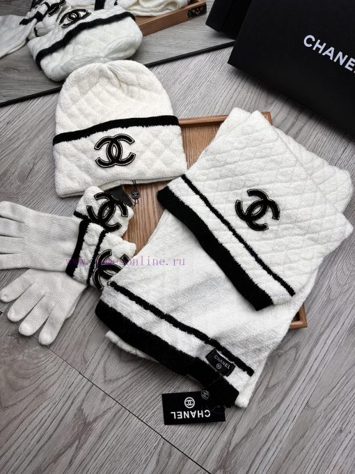C's wool set hat scarf glove three piece set classic set hat warm and super comfortable~Wintvhiqif6l - Image 5
