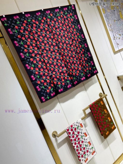 Sincerely praise the Lvjia L Cherry Pattern 90 Silk Square Towel, which integrates cherry cr7l25o5nz - Image 3