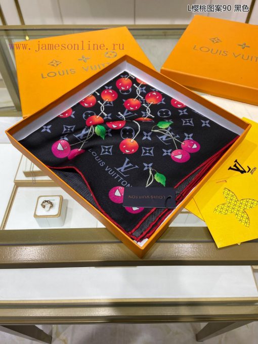 Sincerely praise the Lvjia L Cherry Pattern 90 Silk Square Towel, which integrates cherry cr7l25o5nz - Image 4