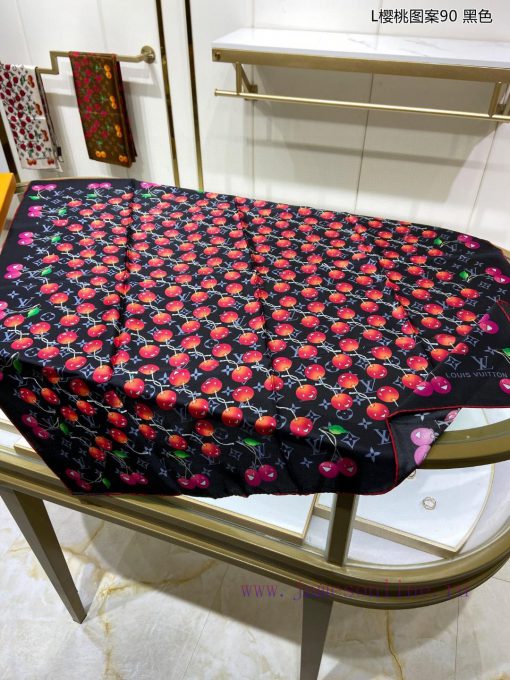 Sincerely praise the Lvjia L Cherry Pattern 90 Silk Square Towel, which integrates cherry cr7l25o5nz - Image 9