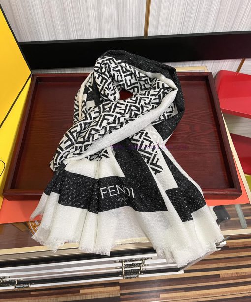 F Home 2024 Silver Silk FF Chain Silver Silk Printed Long Scarf is a very easy to match item7btw6tpp - Image 5