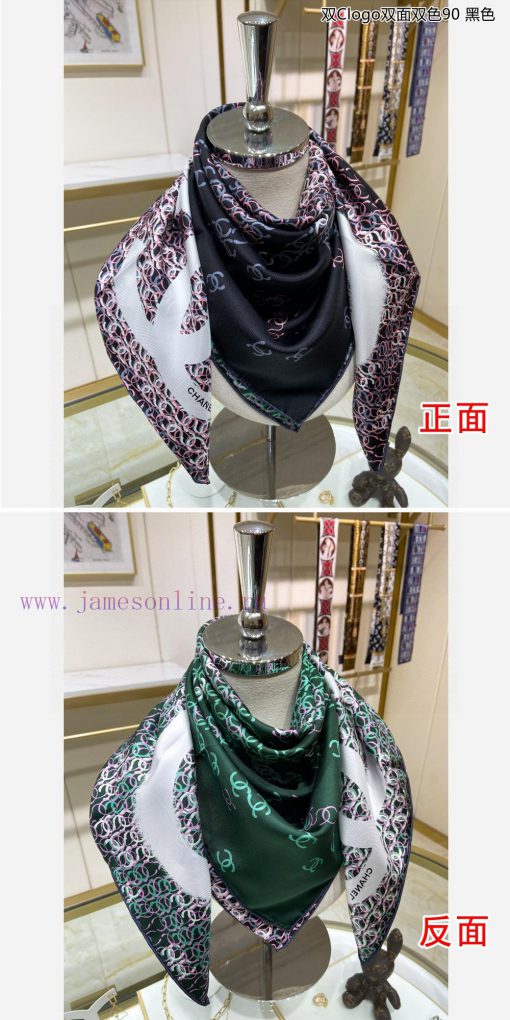 The new Chanel dual Clogo double-sided dual color 90 silk square scarf is highly recommendeddprlr8nb - Image 8