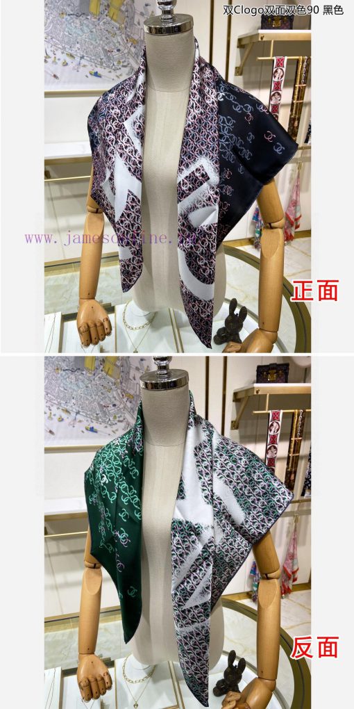 The new Chanel dual Clogo double-sided dual color 90 silk square scarf is highly recommendeddprlr8nb - Image 9