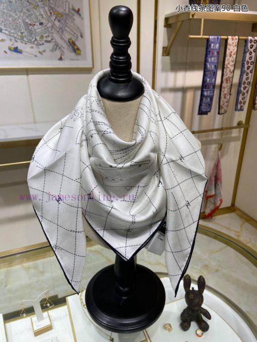 High end customized Chanel line pattern 90 double-sided same color silk square scarf for VIP6p74ov2x - Image 8