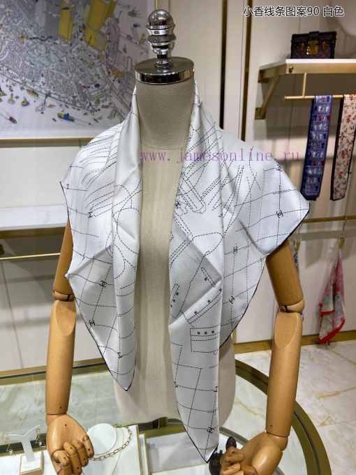 High end customized Chanel line pattern 90 double-sided same color silk square scarf for VIP6p74ov2x - Image 9