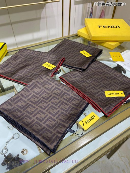 High end quality FF contrasting color rolled edge double-sided 90 silk square scarf for VIP tjmqm2ae - Image 4