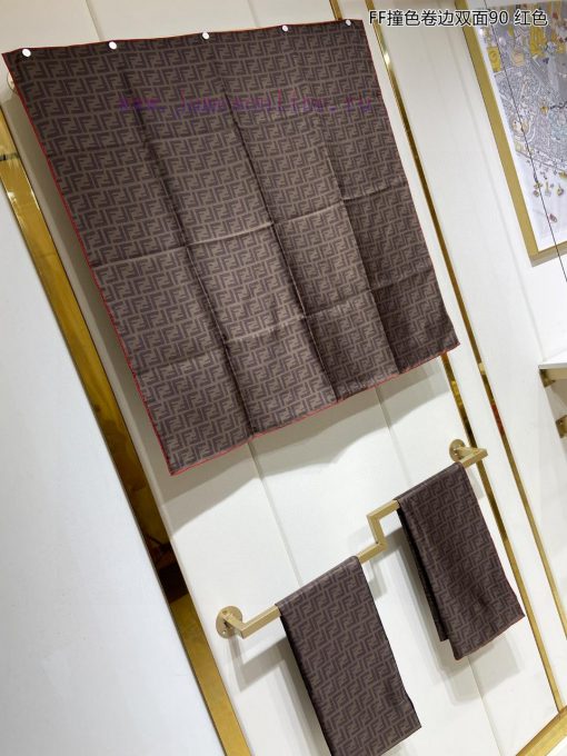 High end quality FF contrasting color rolled edge double-sided 90 silk square scarf for VIP tjmqm2ae - Image 5