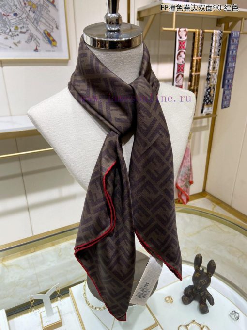 High end quality FF contrasting color rolled edge double-sided 90 silk square scarf for VIP tjmqm2ae - Image 8