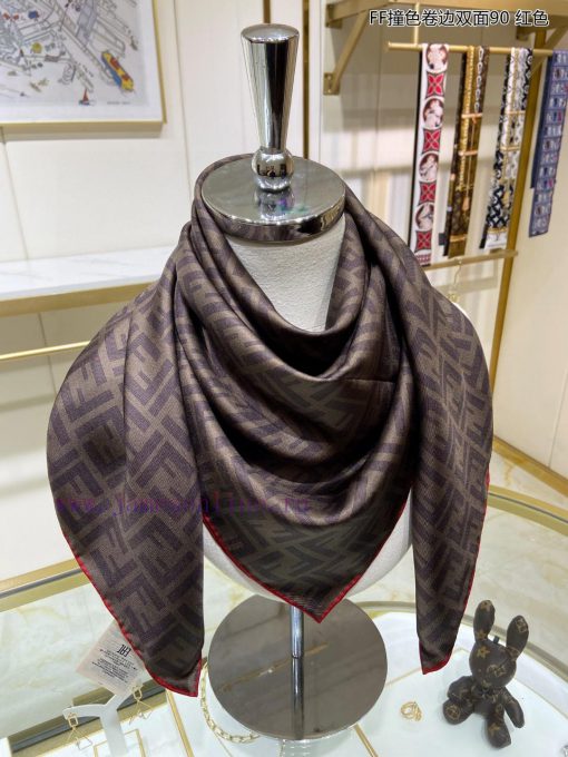 High end quality FF contrasting color rolled edge double-sided 90 silk square scarf for VIP tjmqm2ae - Image 9