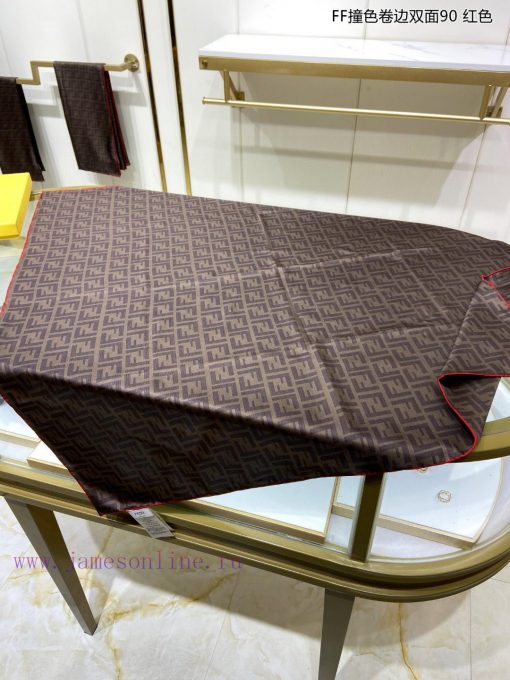 High end quality FF contrasting color rolled edge double-sided 90 silk square scarf for VIP tjmqm2ae - Image 11