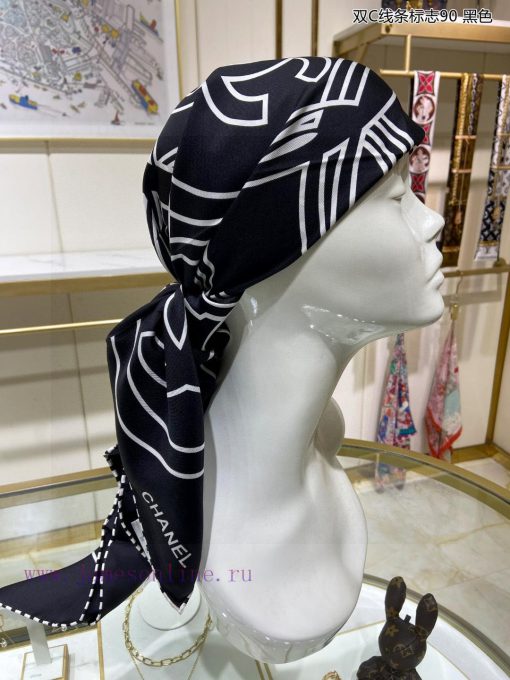 The new double C-line logo 90 double-sided same color printed silk square scarf is recommendu33361ha - Image 6