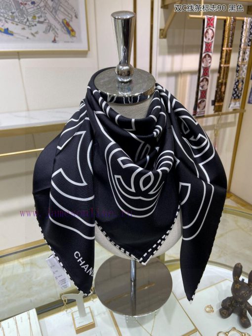The new double C-line logo 90 double-sided same color printed silk square scarf is recommendu33361ha - Image 8
