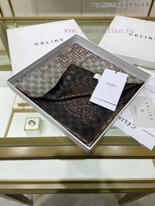 The new Celine CL polka dot logo double-sided two tone 90 silk square scarf is recommended fkl3trwlf - Image 4