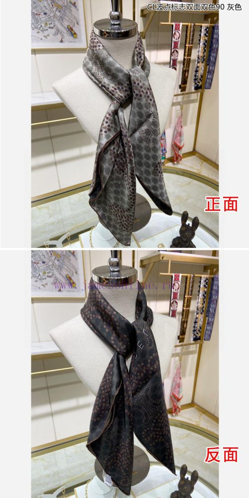 The new Celine CL polka dot logo double-sided two tone 90 silk square scarf is recommended fkl3trwlf - Image 6