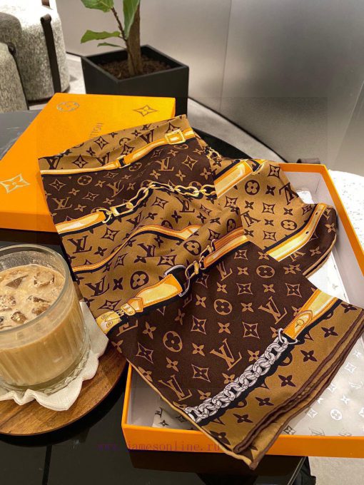 Lv... Chain Flower Lv2023 on sale, 90 * 9016 mm top-level silk square scarf... 2 colors in subq0o0yj - Image 7