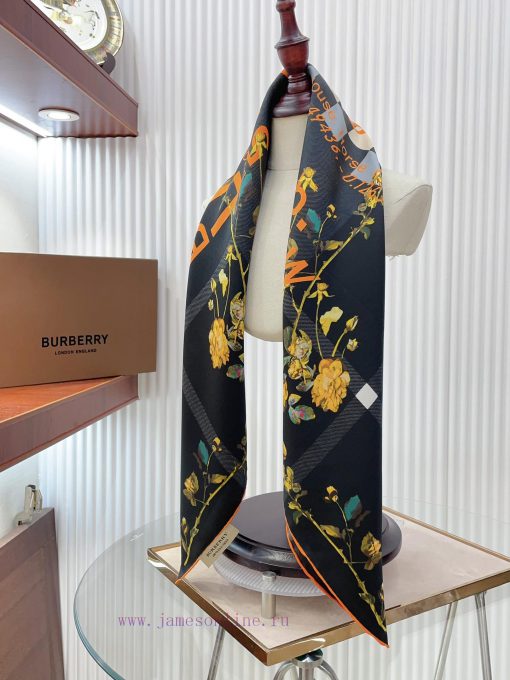 The original BURBERRYTB printed LOGO 90cm silk square scarf is a must-have for women with hiykto2n6j - Image 8