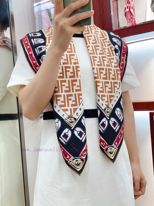 FD's latest flagship FF badge printed 90 silk square scarf is a perfect match for both vacatcirjkjbk - Image 2