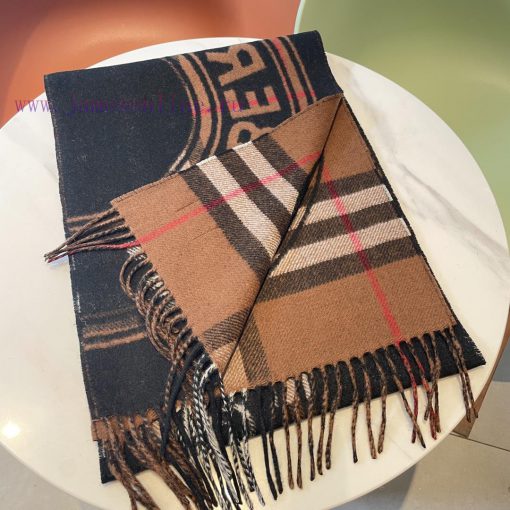 [Bur Montage Printed Cashmere Scarf] Latest Double sided Large Grid and Logo Pattern Cashmerzqr70c3c - Image 4