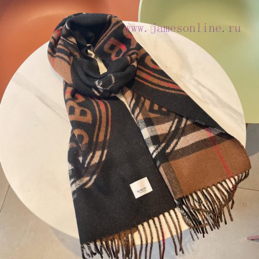 [Bur Montage Printed Cashmere Scarf] Latest Double sided Large Grid and Logo Pattern Cashmerzqr70c3c - Image 6