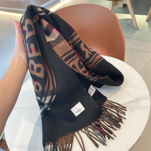 [Bur Montage Printed Cashmere Scarf] Latest Double sided Large Grid and Logo Pattern Cashmerzqr70c3c - Image 8