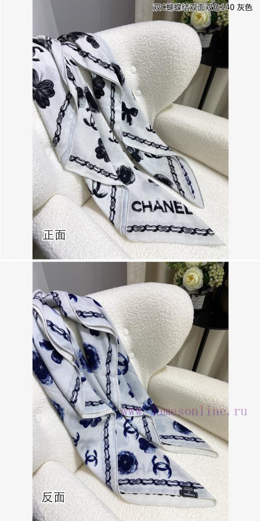 High end customized Chanel double-sided dual color cashmere square scarf, double C butterfly33fjnit1 - Image 9