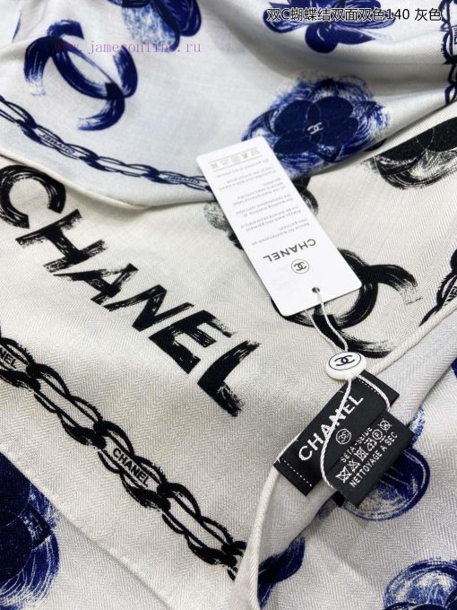High end customized Chanel double-sided dual color cashmere square scarf, double C butterfly33fjnit1 - Image 10