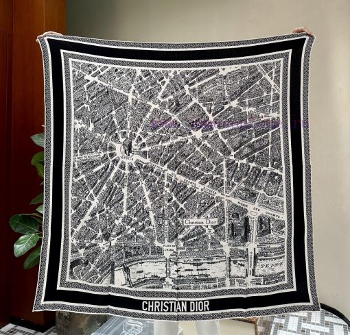 Dior Paris map gold size 110 * 110Color scheme beigeDouble sided contrasting velvet handkerchg5cwp16 - Image 2