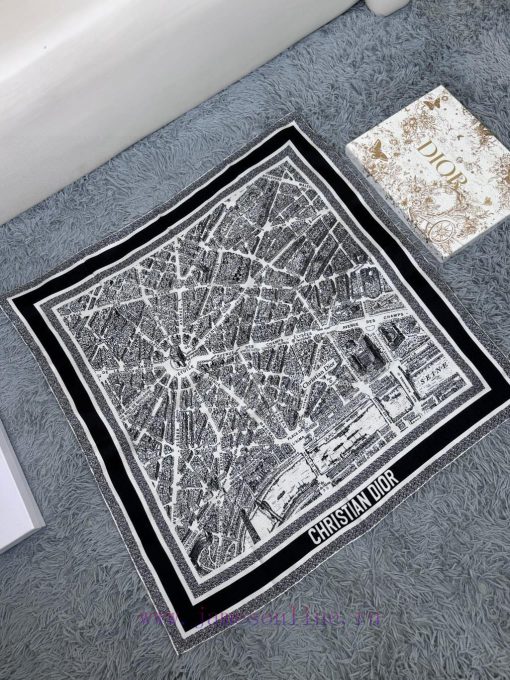 Paris map fabric made of real silkSize 90 * 90The color is black and white, and this square llvxch99 - Image 5
