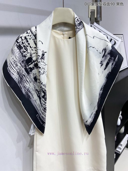 The latest flagship D-Impression Paris double-sided 90 double-sided same color silk square s745vz2qz - Image 9