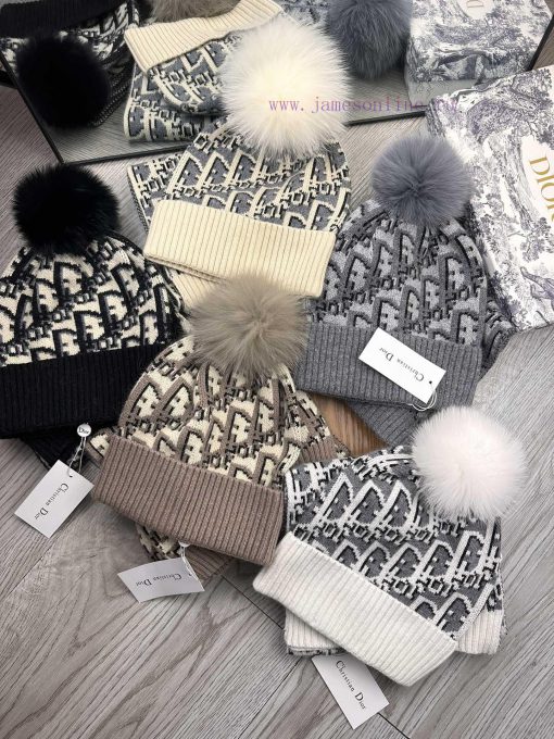 D Home Wool Set Hat - With Fox Hair Ball Classic Set Hat Scarf Material 70% Wool 30% Rabbit 54j30qjc
