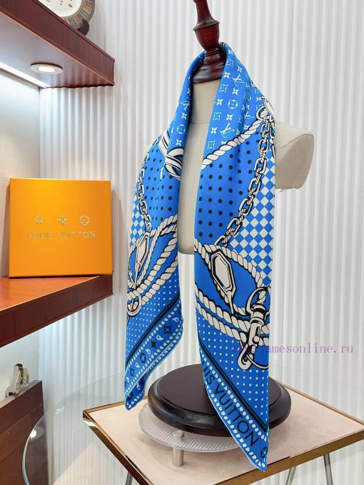 The new LV silk product with a large flower logo is a 90 inch silk square scarf. The Rising 49uhpy92 - Image 8