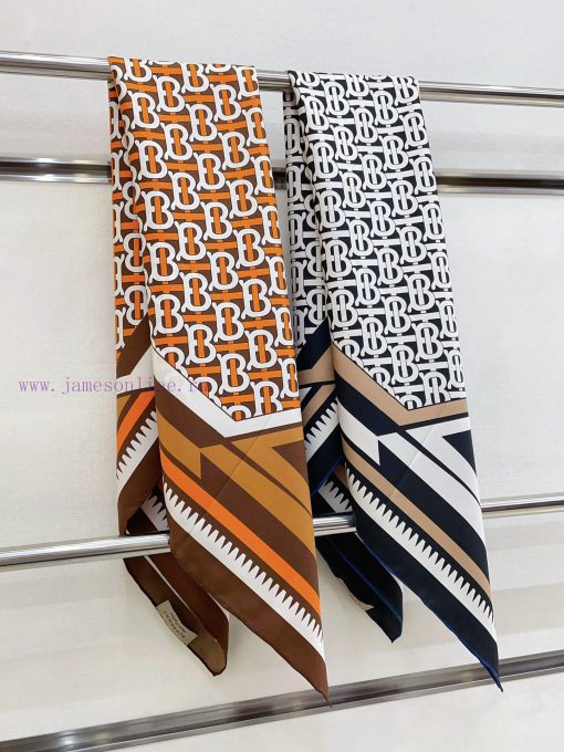 The original BURBERRYTB striped 90cm silk square scarf is a must-have for women with extremetv4bip00 - Image 4