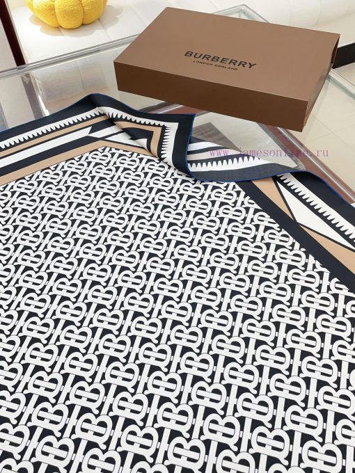 The original BURBERRYTB striped 90cm silk square scarf is a must-have for women with extremetv4bip00 - Image 6