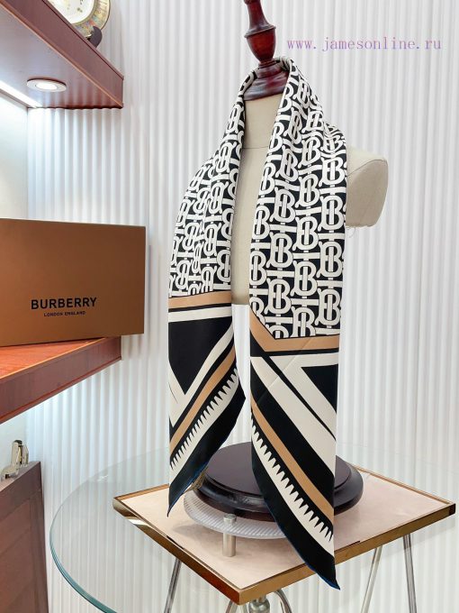 The original BURBERRYTB striped 90cm silk square scarf is a must-have for women with extremetv4bip00 - Image 8