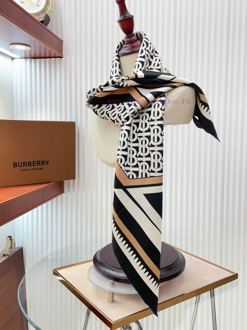 The original BURBERRYTB striped 90cm silk square scarf is a must-have for women with extremetv4bip00 - Image 9