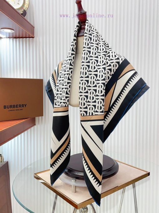 The original BURBERRYTB striped 90cm silk square scarf is a must-have for women with extremetv4bip00 - Image 10