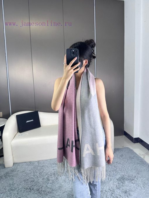 Chanel Granny Cashmere Double sided Purple Natural Color and Deep Grey Transitional Gradiento92wtgl1 - Image 2