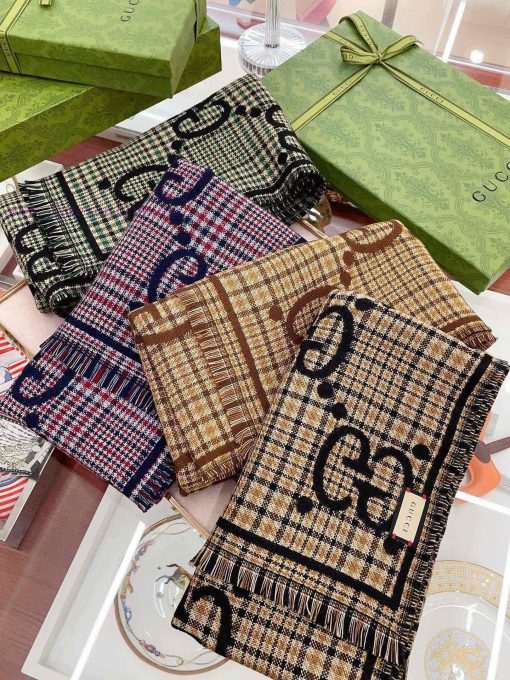 High quality Gucci checkered large G wool scarf | Another autumn and winter Rocket piece Cla2o72v416 - Image 4