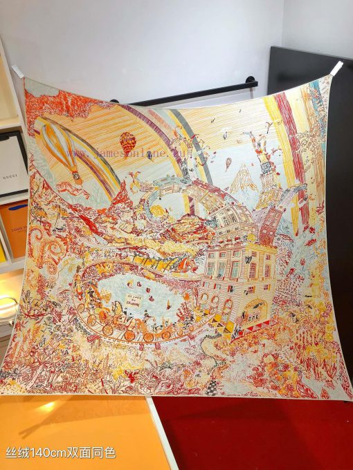 RHMS2471 Double sided Same Color Original Hermes 140cm Velvet Square Towel "Soaring Fortune izpt40tp