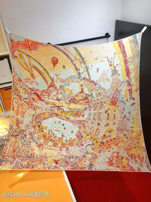 RHMS2471 Double sided Same Color Original Hermes 140cm Velvet Square Towel "Soaring Fortune izpt40tp - Image 2