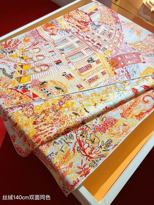 RHMS2471 Double sided Same Color Original Hermes 140cm Velvet Square Towel "Soaring Fortune izpt40tp - Image 4