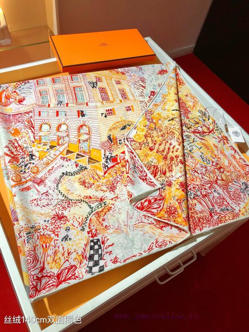 RHMS2471 Double sided Same Color Original Hermes 140cm Velvet Square Towel "Soaring Fortune izpt40tp - Image 5