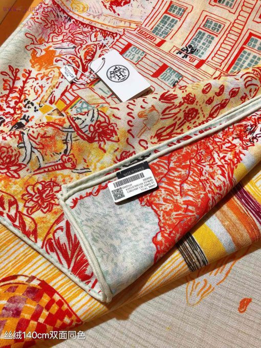 RHMS2471 Double sided Same Color Original Hermes 140cm Velvet Square Towel "Soaring Fortune izpt40tp - Image 6