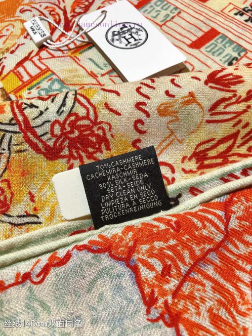 RHMS2471 Double sided Same Color Original Hermes 140cm Velvet Square Towel "Soaring Fortune izpt40tp - Image 7