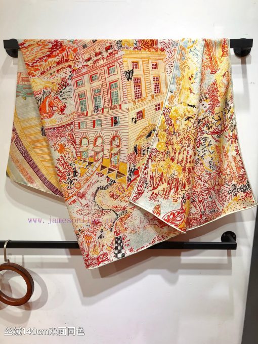 RHMS2471 Double sided Same Color Original Hermes 140cm Velvet Square Towel "Soaring Fortune izpt40tp - Image 8