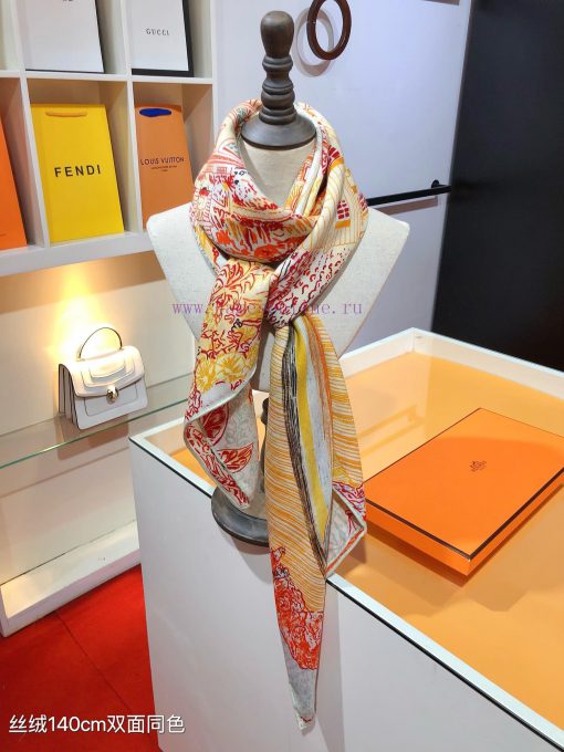 RHMS2471 Double sided Same Color Original Hermes 140cm Velvet Square Towel "Soaring Fortune izpt40tp - Image 9